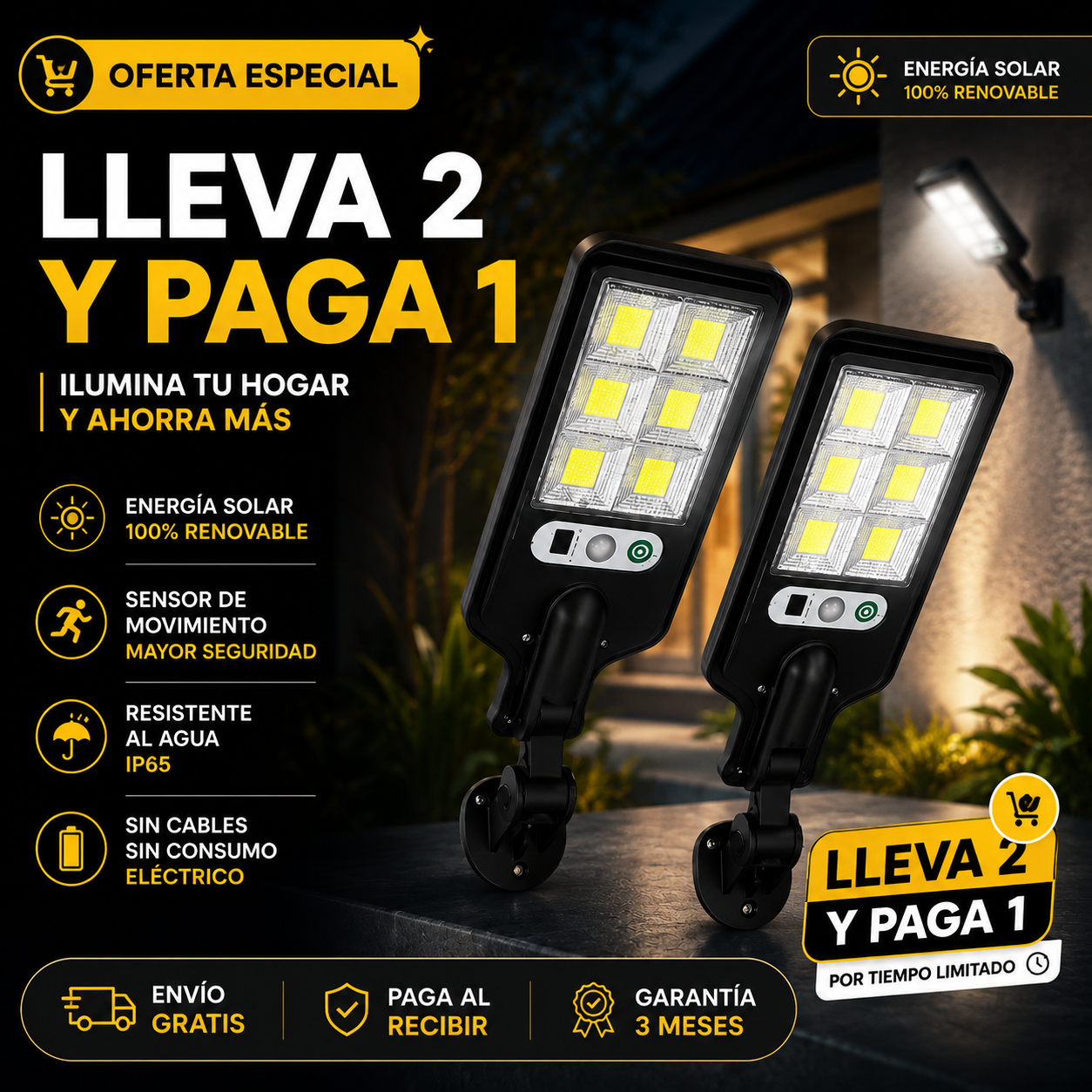💥¡LLEVA 2 Y PAGA 1! - Ilumina Tu Hogar con Focos Solares de Alta Potencia💥